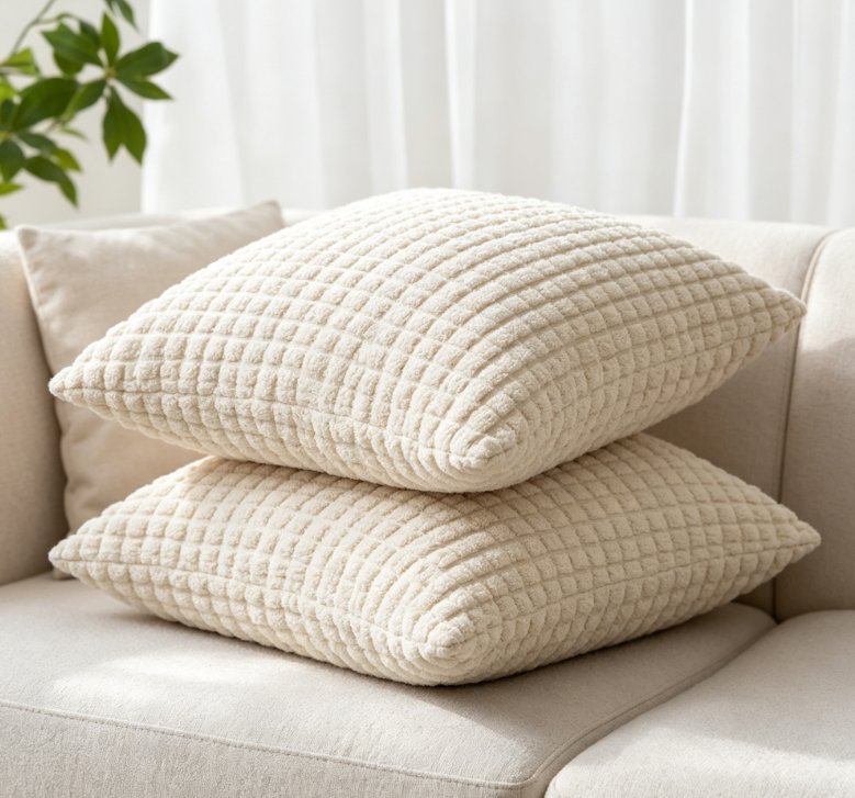 Cream white corduroy striped bohemian pillowcase set of two